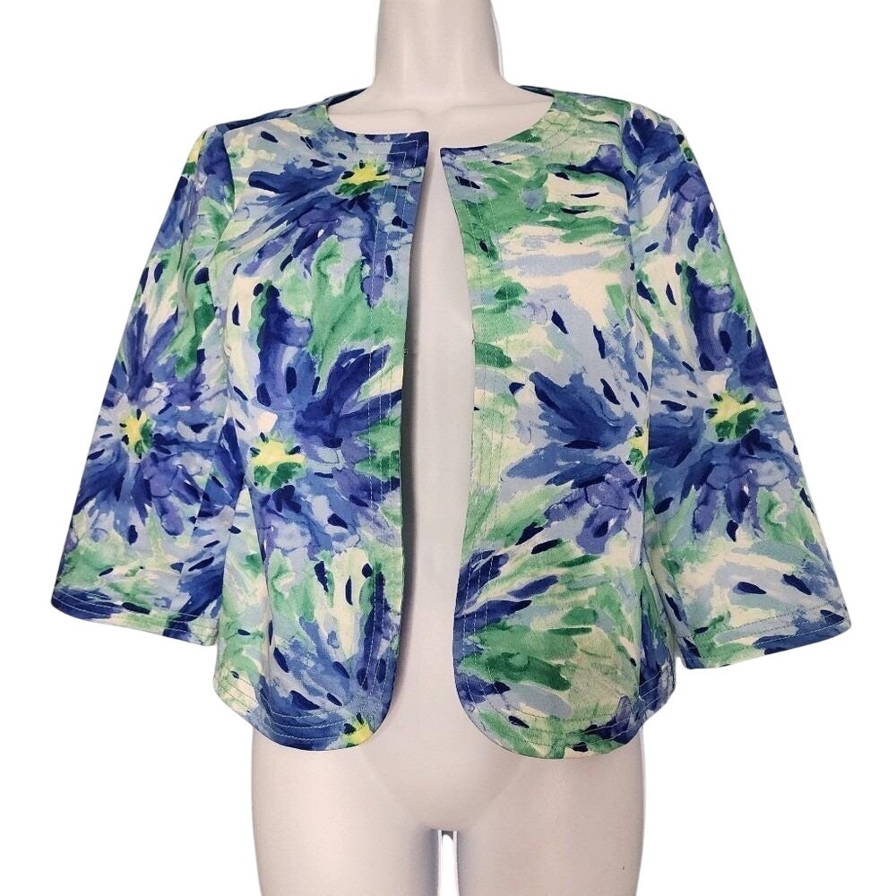 Vintage! JOSEPHINE Size 6 Floral Watercolor Print Open Front Resort Wear Jacket